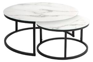 Kerek oldalsó asztal szett Latrisha 80 cm fehér márvány utánzata - 2 részes