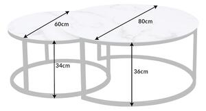 Kerek oldalsó asztal szett Latrisha 80 cm fehér márvány utánzata - 2 részes
