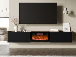 TV-állvány Charlotte 215, Edzett üveg, Laminált forgácslap, 36x200x32cm, Dió, Fekete