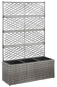 Szürke rácsos polyrattan magaságyás 3 kaspóval 83 x 30 x 130 cm