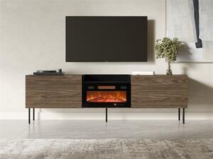 TV-állvány Charlotte 216, Edzett üveg, Laminált forgácslap, 61x200x41cm, Fekete, Dió