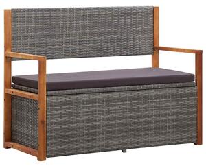 Szürke polyrattan és tömör akácfa tárolópad 115 cm