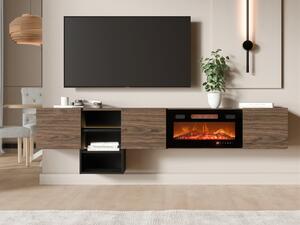 TV-állvány Charlotte 218, Edzett üveg, Laminált forgácslap, 53x200x32cm, Dió, Fekete