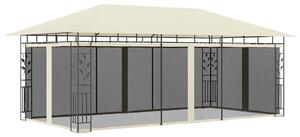 Krémszínű pavilon szúnyoghálóval 6 x 3 x 2,73 m