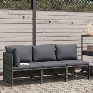 3 részes szürke polyrattan kerti bútorszett párnákkal