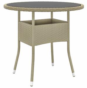 Bézs polyrattan és edzett üveg kerti asztal Ø80 x 75 cm