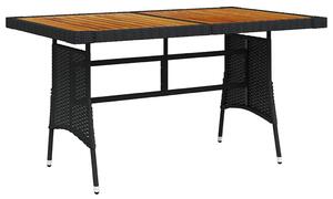 Fekete polyrattan és tömör akácfa kerti asztal 130 x 70 x 72 cm