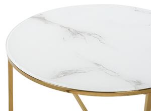 Fehér és arany márványhatású dohányzóasztal ⌀ 70 cm QUINCY