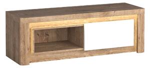TV-állvány Etrmona 109, Laminált forgácslap, 42x124x41cm, Ribbeck tölgy, Fényes fehér