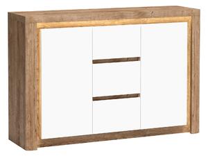 Komód Etrmona 106, Laminált forgácslap, 98x144x41cm, Ribbeck tölgy, Fényes fehér