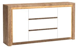 Komód Etrmona 107, Laminált forgácslap, 98x184x41cm, Ribbeck tölgy, Fényes fehér
