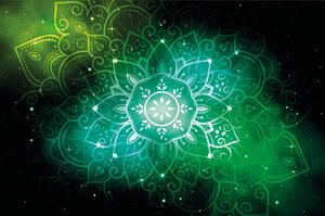 Tapéta Mandala Mandala galaktikus háttérrel zöld árnyalatban
