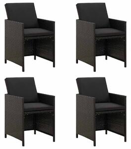 4 db fekete polyrattan kerti szék párnával