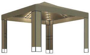 VidaXL tópszínű dupla tetős pavilon LED fényfüzérrel 3 x 3 x 2,7 m