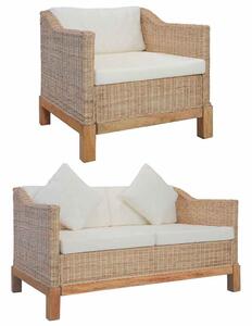 2 részes természetes rattan kanapészett párnákkal