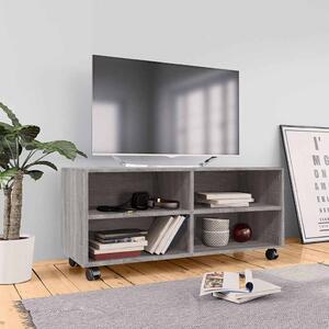 Szürke sonoma színű szerelt fa TV-szekrény görgőkkel 90x35x35cm