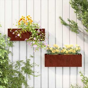 2 db rozsda színű corten acél fali növénytartó 53 x 10 x 17 cm
