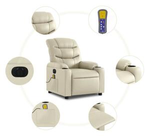 VidaXL krémszínű műbőr elektromos dönthető masszázsfotel