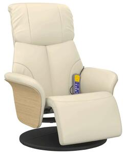 VidaXL krémszínű dönthető műbőr masszázsfotel lábzsámollyal