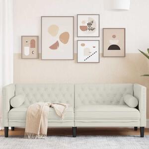 3 személyes krémszínű bársony Chesterfield kanapé párnákkal