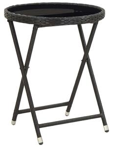 VidaXL fekete polyrattan és edzett üveg teázóasztal 60 cm