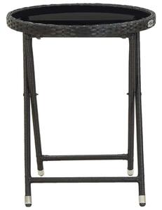 VidaXL fekete polyrattan és edzett üveg teázóasztal 60 cm
