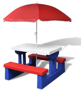 VidaXL színes gyerek piknikasztal paddal és napernyővel