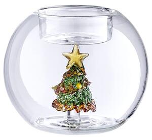 MERRY BRIGHT üveg gyertyatartó gömb Ø8cm , karácsonyfa