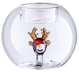 MERRY BRIGHT üveg gyertyatartó gömb Ø8cm , rénszarvas