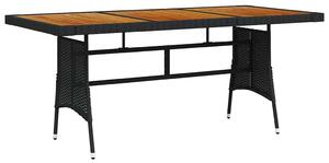 Fekete polyrattan és tömör akácfa kerti asztal 160 x 70 x 72 cm