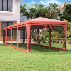Piros HDPE rendezvénysátor 10 hálós oldalfallal 3x12 m