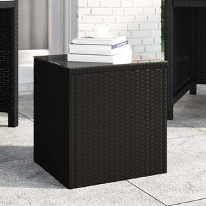 Fekete polyrattan és edzett üveg kisasztal 40 x 37 x 40,5 cm