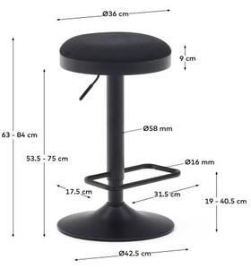 Fekete kárpitozott állítható magasságú bárszék szett 2 db-os (ülésmagasság 53,5 cm) Zaib – Kave Home