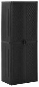 Fekete PP rattan kerti tárolószekrény 65 x 45 x 172 cm