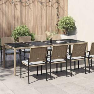 Bézs polyrattan és edzett üveg kerti asztal 250 x 100 x 75 cm