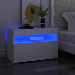 Fehér éjjeliszekrény LED-lámpákkal 60x35x40 cm szerelt fa