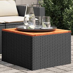 Fekete polyrattan és akácfa kerti asztal 55 x 55 x 37 cm