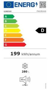 Gorenje FN619DAW6 Fagyasztószekrény, 280L, M: 185, FastFreeze, MultiFlow 360°, NoFrost, D energiaosztály