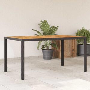 Fekete polyrattan kerti asztal akácfa lappal 150 x 90 x 75 cm