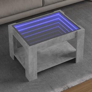 Betonszürke szerelt fa dohányzóasztal LED-del 73 x 53 x 45 cm