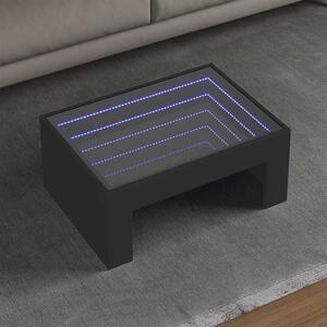 Fekete végtelen hatású LED-es dohányzóasztal 70 x 50 x 30 cm