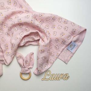 Babatakaró textil pelenka rózsaszín maci őz mintás nyuszi rágóka 