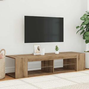 Kézműves tölgy szerelt fa TV-szekrény LED-ekkel 90x39x30 cm
