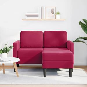 Borvörös bársony 2 üléses kanapé L-alakú kanapéval 125 cm