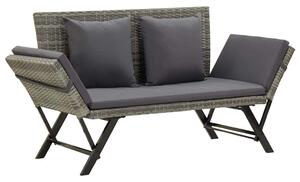 Szürke polyrattan kerti pad párnákkal 176 cm