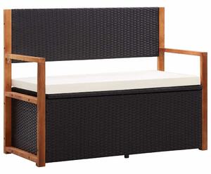 Fekete polyrattan és tömör akácfa tárolópad 115 cm