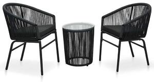 3 darabos fekete PE rattan bisztrószett párnával