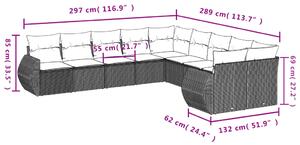 VidaXL 10 részes fekete polyrattan kerti ülőgarnitúra párnákkal