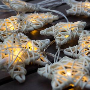 LED elemes fényfüzér – fehér rattan csillagok, meleg fehér, 10 dióda, 2,8 m