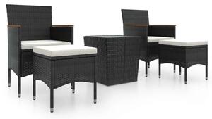 Polyrattan Kerti Bisztrószett - 5 részes - Fekete